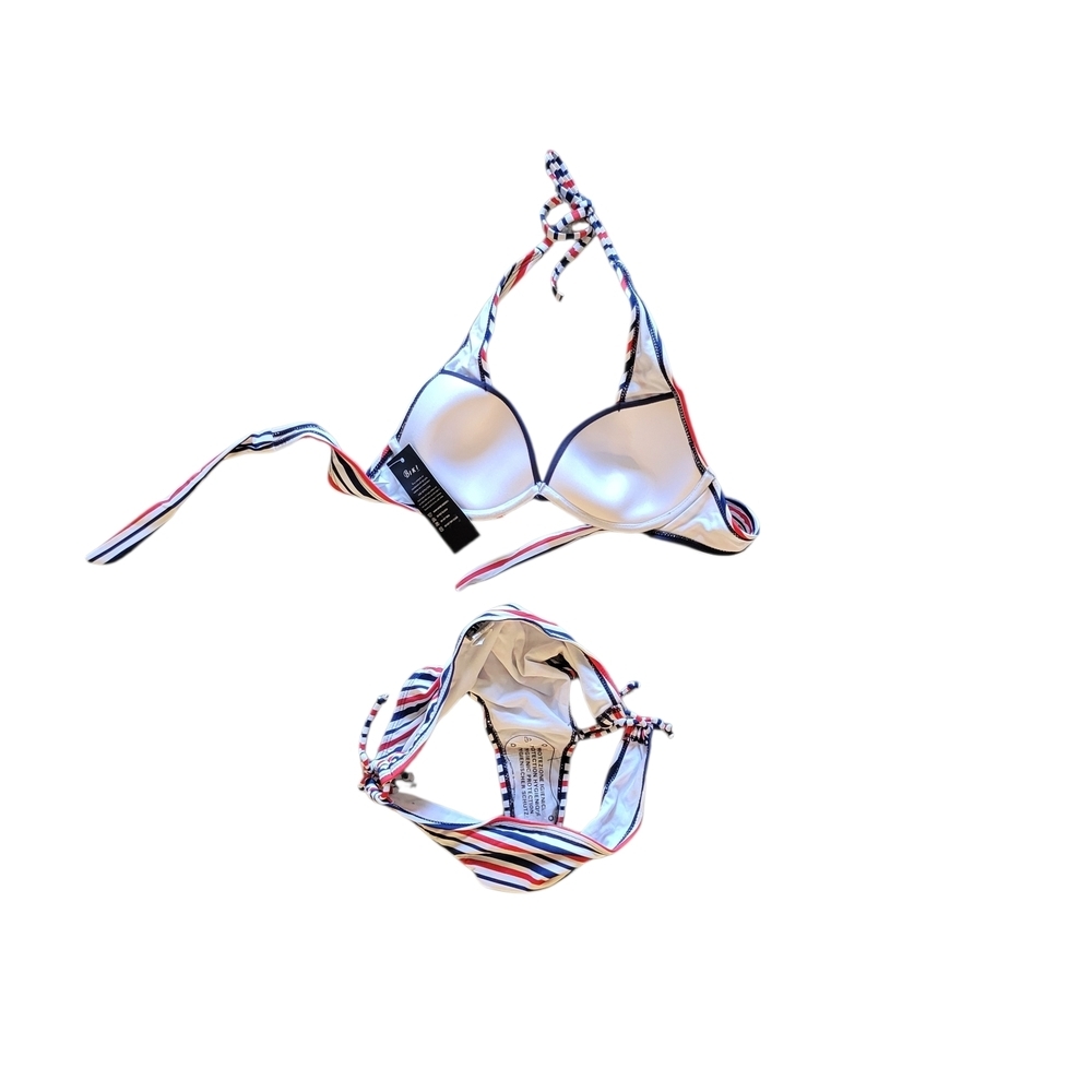 Striped Navy Red & White Halter Bikini Set - Picture 5 of 6